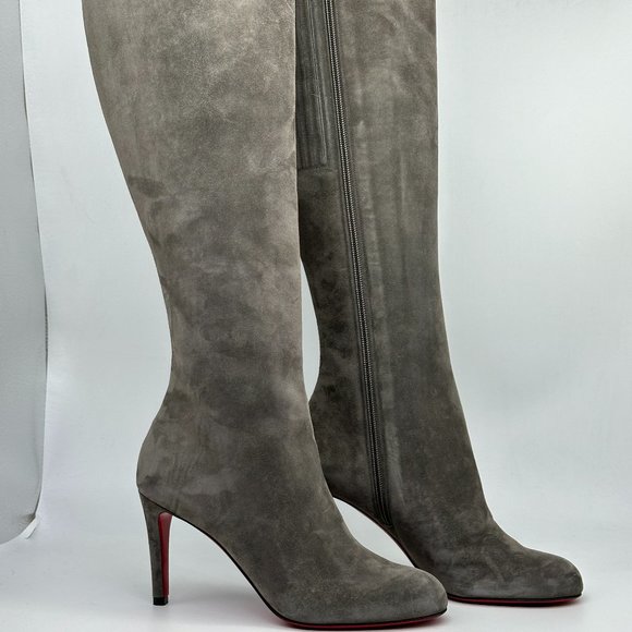 Christian Louboutin PUMPPIE BOTTA 85 Suede Knee High Tall Boots Heels - Picture 9 of 16